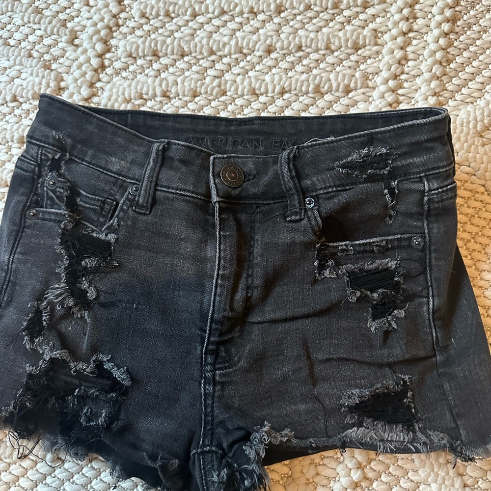 American Eagle Outfitters Charcoal Distressed Jean Shorts